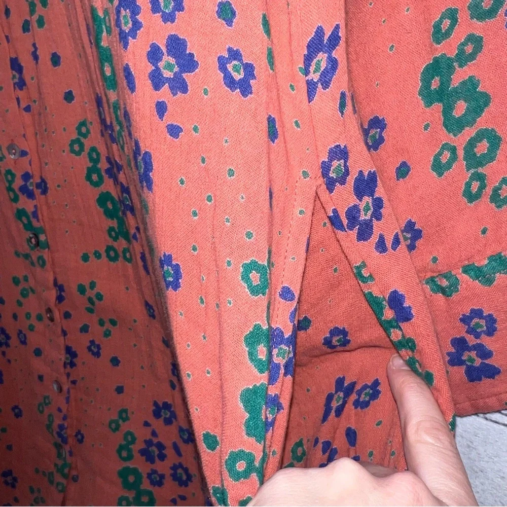 Natural Life Button Down Shirt Dress Cotton Orange with Floral Pattern Small - Picture 7 of 8